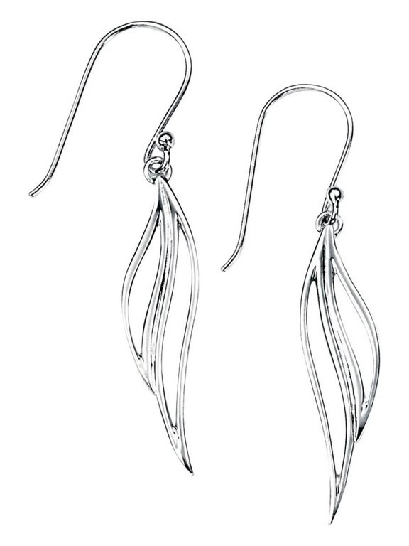 Open Leaf Drop Earrings - Silver