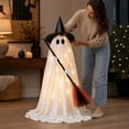 thumbnail image 4 of MYUNNIL Halloween Lighted Witch Ghost Ornament, 5Ft White Large Freestanding Fabric LED Ghost Prop with Witch Hat & Straw Broom, Cute Warm Glowing Decor for Porch Entryway Party Display, 4 of 9