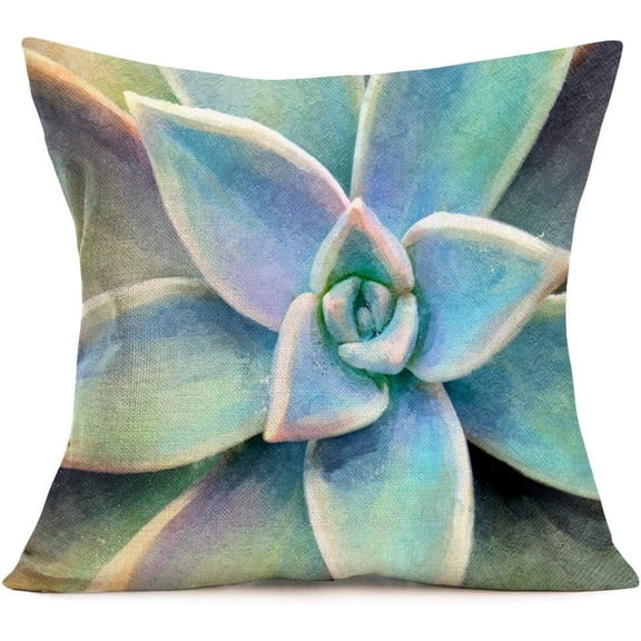 Outdoor Tropical Succulent Decorative Pillow Cover Cases Summer Home Decor Cotton Linen Throws Pillows Cushion Cover Green Plant for Sofa Couch Bed Car Pillowcase 20x20 Inch(Succulent)