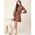 thumbnail image 4 of Moomaya Women Printed Cotton Dress Ruffled Collar Cuffed Sleeves Belted Mini Dress, 4 of 8