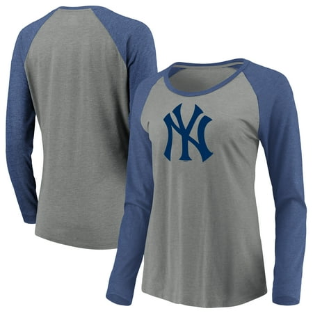 Women's Majestic Heathered Gray/Navy New York Yankees Must Win Tri-Blend Raglan Long Sleeve T-Shirt