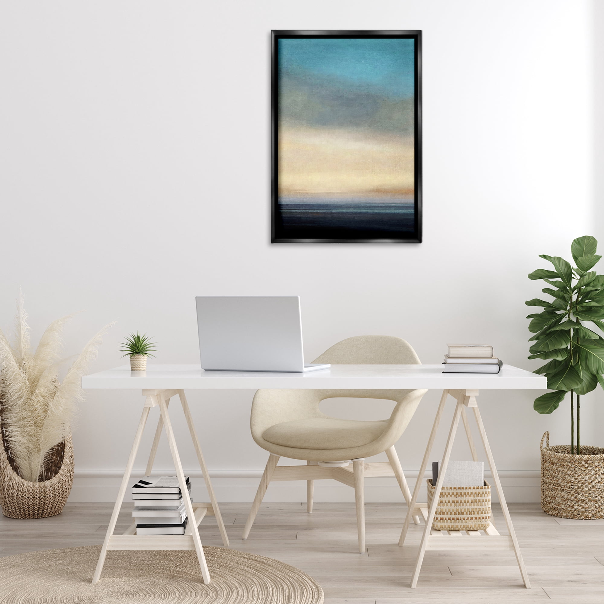Stupell Industries Stormy Beach Abstraction Coastal Painting Black Floater Framed Canvas Art Print Wall Art, 21 x 31