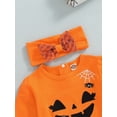 thumbnail image 5 of Bagilaanoe Halloween Outfits for Newborn Baby Girls Romper Dress + Headband 6M 12M1 8M 24M Infant Long Sleeve Ghost Face Print Jumpsuit, 5 of 9