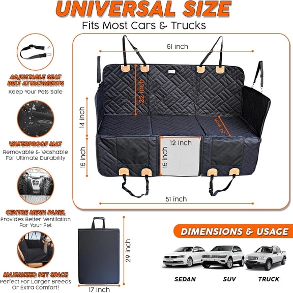 Back Seat Extender for Dogs Hard Bottom - Sturdy Dog Hammock for Car Hard Bottom Car Seat Cover for Dogs, with Seatbelt (No Foam)