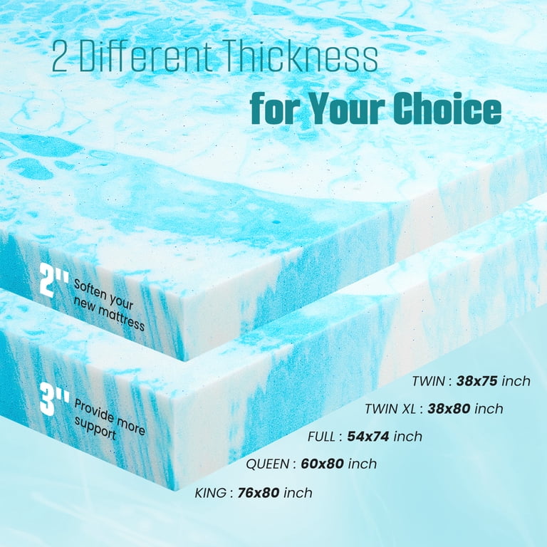Jioabl 2 Inch Memory Foam Mattress Topper with Cooling Gel, Full photo 4