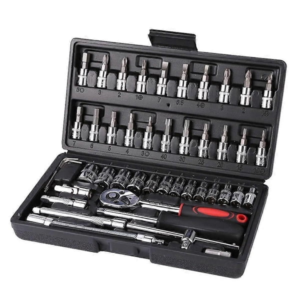 46pcs Socket Ratchet Car Repair Tool Wrench Set Head Ratchet Pawl Socket Spanner Screwdriver Professional Metalworking Tool Kit