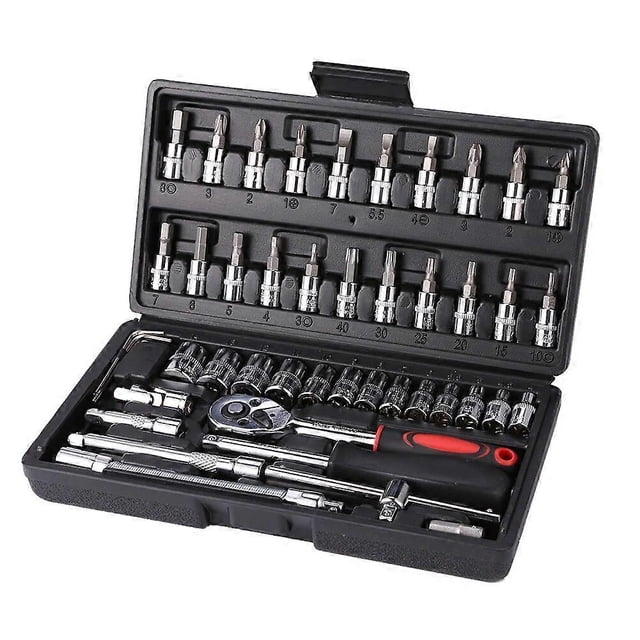 46pcs Socket Ratchet Car Repair Tool Wrench Set Head Ratchet Pawl Socket Spanner Screwdriver Professional Metalworking Tool Kit