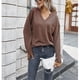 thumbnail image 3 of Blusa de mujer de manga larga de color puro con cuello en V y bolsillo para invierno otoño, 3 of 8