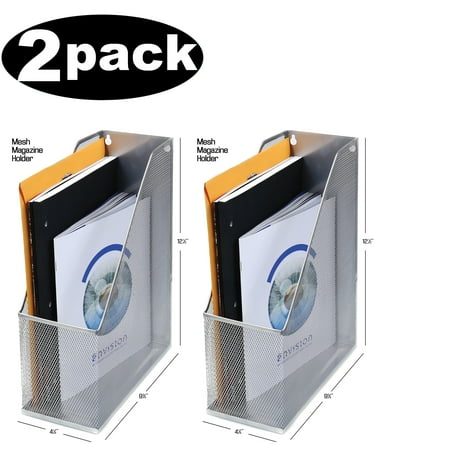 - Ybm Home Silver Mesh Steel Magazine Extra Wide Wall Mount Hanging Desktop Letter File Holder 12 in. H 10 in. L 4.5 in. W 2 Pack