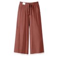 thumbnail image 7 of vigerkar Women's Linen Culottes Wide Leg Flowy Capri Pants Palazzo Casual Drawstring Summer Loose Lace Capris with Pockets (Brick Red, M), 7 of 7