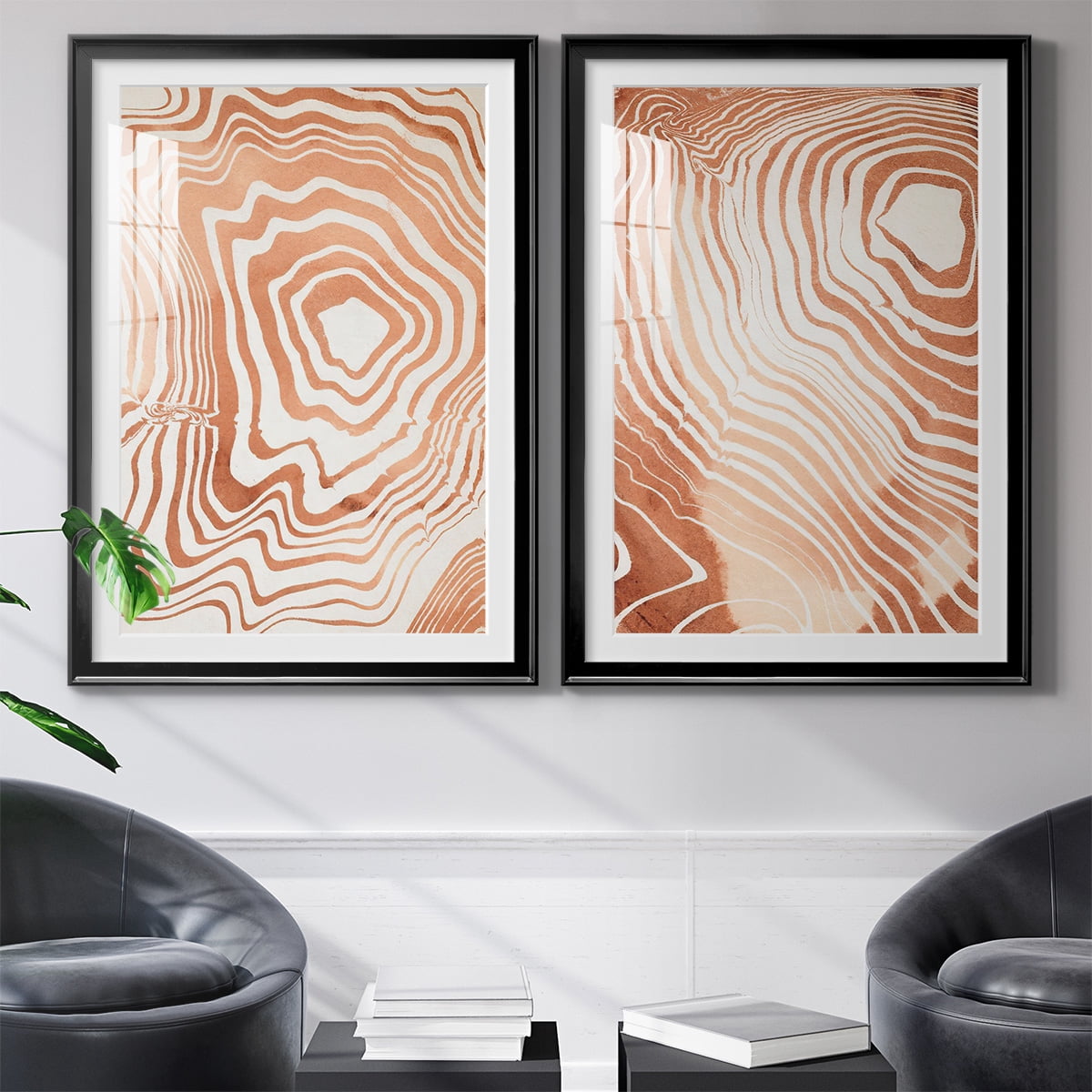 Wexford Home Wood Grain Suminagashi I Premium Framed Print, 18.5" x 24.5" - Ready to Hang, Black (Set of 2)