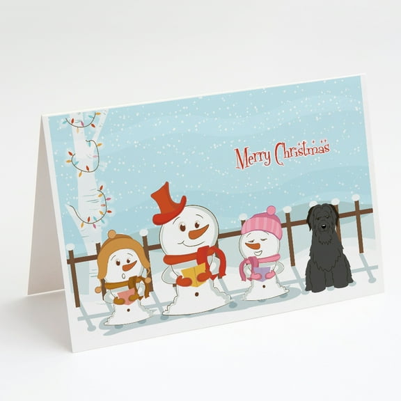 Merry Christmas Carolers Briard Black Greeting Cards and Envelopes Pack of 8
