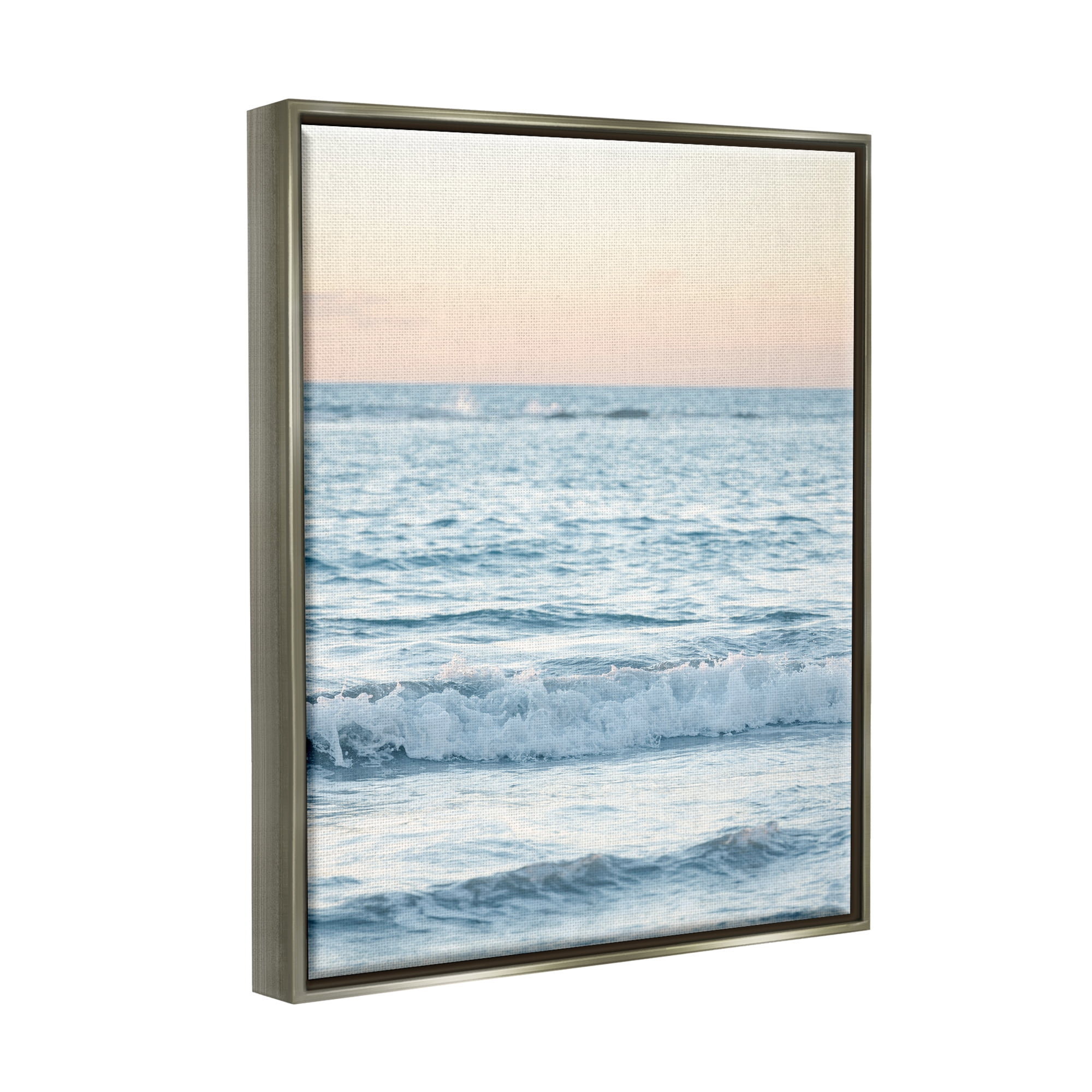 Stupell Industries Blue Waves at Sunset Nature Photography Gray Floater Framed Art Print Wall Art, 17 x 21