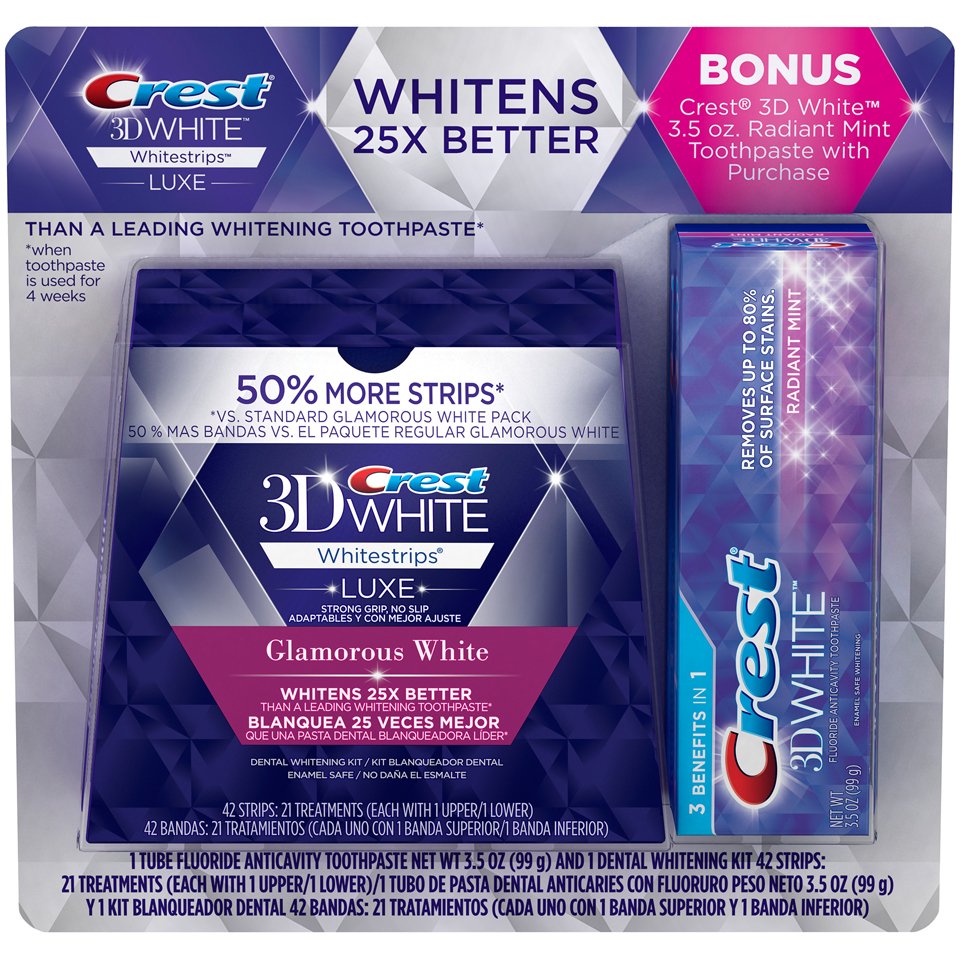 Crest 3D White Whitestrips, Luxe, Glamorous White, 21 ...