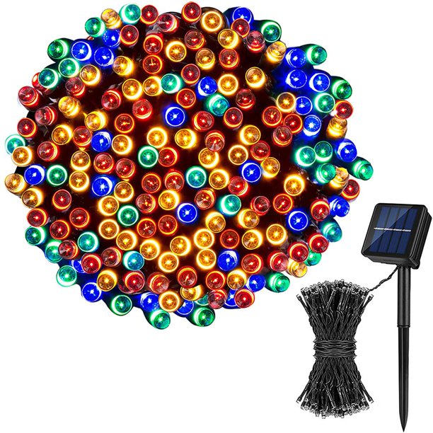 Advancent 12m Solar 100 LED Decoración de festival de jardín a prueba de agua con lámpara de 8 funciones para valla de camino de Iluminación y accesorios Vistoso