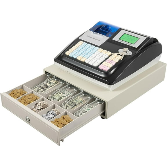 Electronic Cash Register, 4700 Lookups, 50 Dept, Quick Load Thermal Printer, ABS & Steel Case, Energy Efficient, Multi-Interfaces - Black