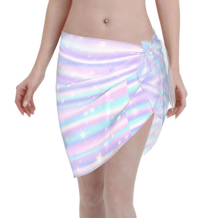 Adobk Women Beach Sarong Bathing Suit Striped Gradient Print Wrap Skirt Sheer Bikini Swimsuit Cover Ups For Swimwear