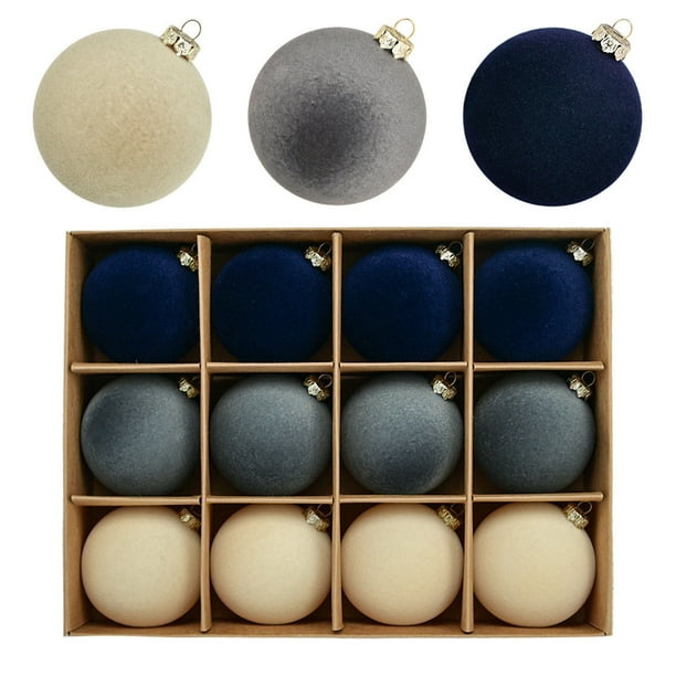 Bolas de Navidad flocadas, adornos de bolas para árbol de Navidad, bolas de plástico, adornos colgantes decorativos de Navidad, decoración para árbol de Navidad