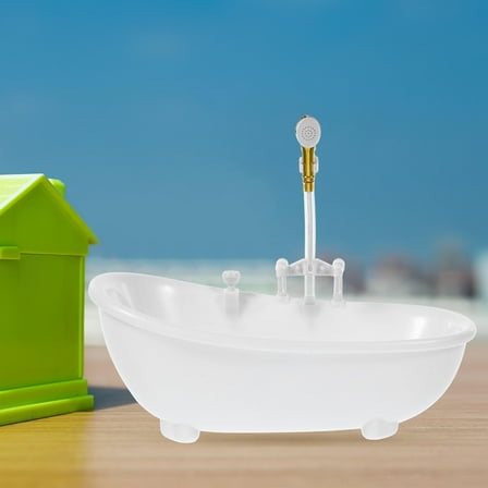 RENACLIPY Mini Dollhouse Bath Tub Set in White ABS Plastic for Kids Pretend Play and Child Playtime Accessories