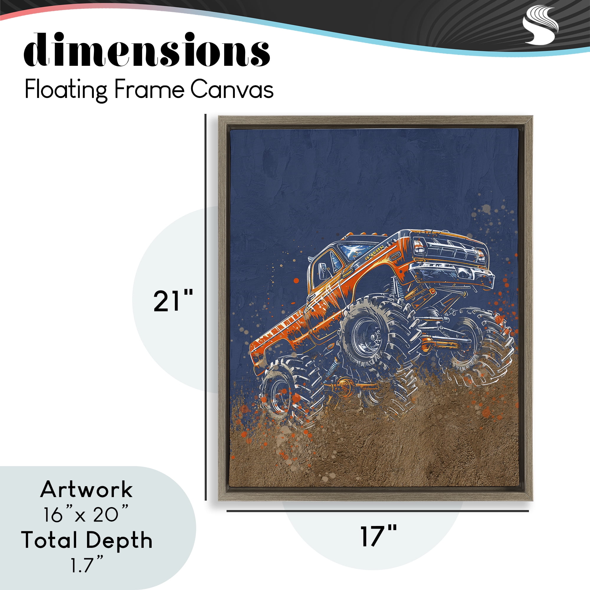 My Jam Monster Truck Brown Framed Floater Canvas Wall Art, design by Kim Allen