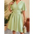 thumbnail image 3 of Honganda Robe Midi Femme Couleur Unie Manches Courtes Col en V Robe Été Mode Décontractée Robe Trapèze, 3 of 9