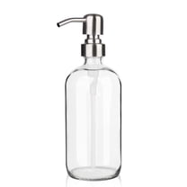 Heavy Duty Glass Soap Dispenser, Clear Refillable Bottle with Sturdy Pump, No Leak Design for Kitchen, Bathroom Countertop, 17 Ounce/500 ML