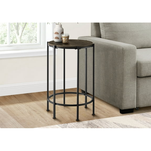 Dining Tables Accent Table, End, Round, Side Table, Small, Lamp, Living Room, Bedroom, Nightstand, Dark Oak Laminate, Black Metal, Contemporary,Coffee Tables