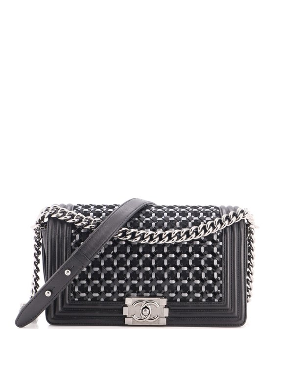 Pre-Owned Boy Flap Bag Braided Patent and Calfskin Old Medium By Rebag