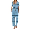 thumbnail image 2 of Cavosen Womens 2 Piece Outfits Pajamas Set Button down Soft Nightwear Short Sleeve Collared Shirts Long Pants Sleepwear Striped Pjs with Pocket Casual House Loungewear Blue XL, 2 of 5