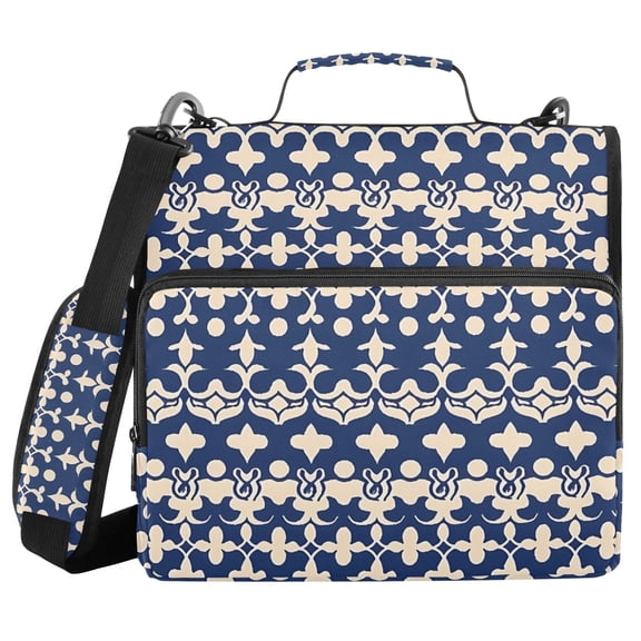 Haosy 3 Ring Zipper Binder with Shoulder Strap Waterproof Trapper Keeper 2 Inch D-Ring 500 Sheets Capacity, Elegant Indigo Ikat Print