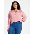 thumbnail image 2 of Time and Tru Women's Lace Yoke Half Button Shirt with Long Sleeves Sizes XS-XXXL, 2 of 6