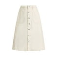thumbnail image 1 of Falda de mezclilla para mujer INSPIRE CHIC con dobladillo sin terminar, botones, corte A, midi, color beige, 1 of 6