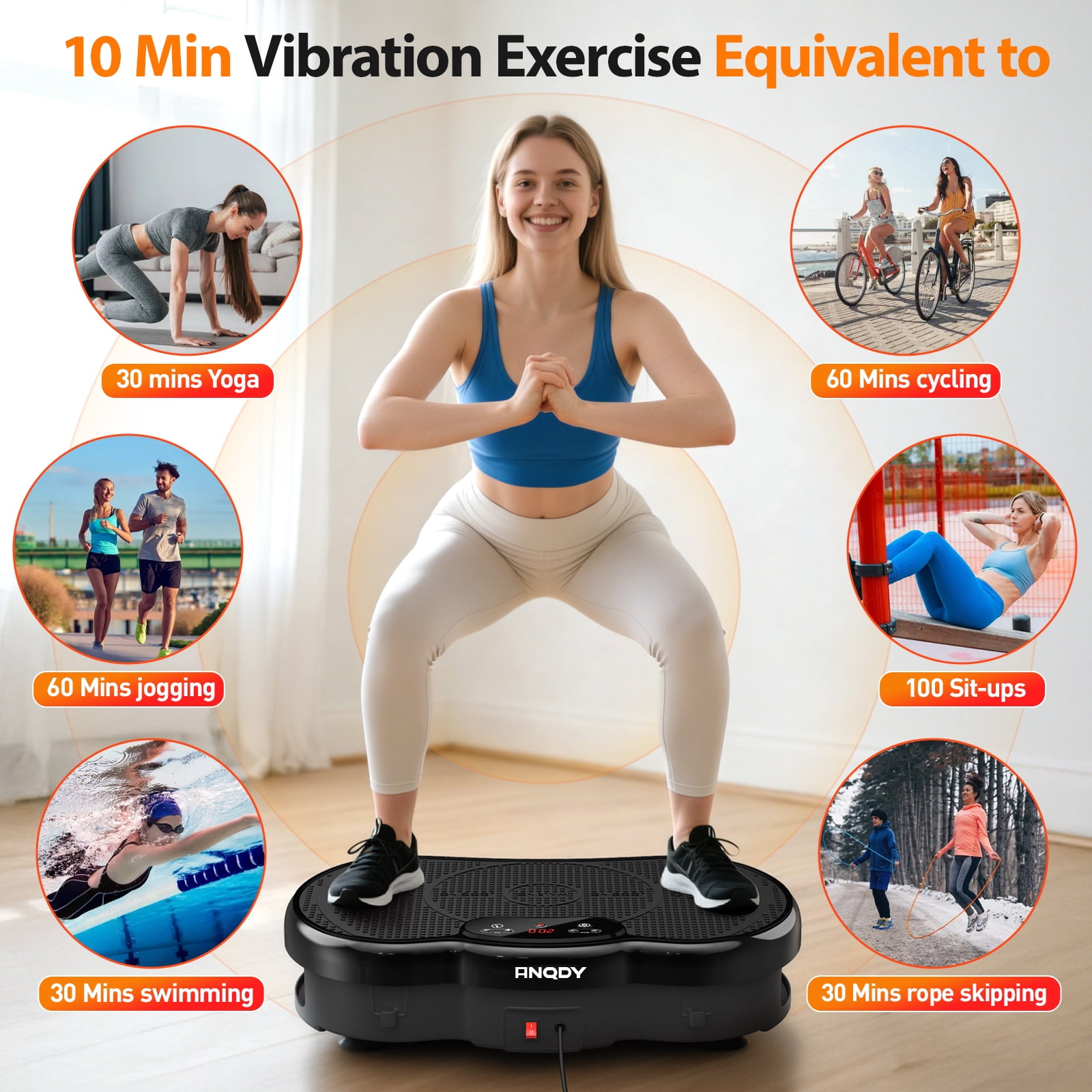 Anqdy Vibrating Plate Muscle Toner, Whole Body Exercise Machine with 2 Loops for Home Exercise Gym 350lb Capacity