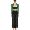 thumbnail image 3 of Raenseen Women Lyrical Dance Outfits Sets Sequins Rhinestones Crop Top with Mesh Sheer Pants Light Green L, 3 of 5
