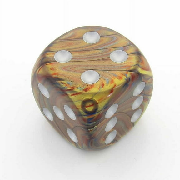 Gold Lustrous Die with Silver Pips D6 50mm (1.97in) Pack of 1 Chessex