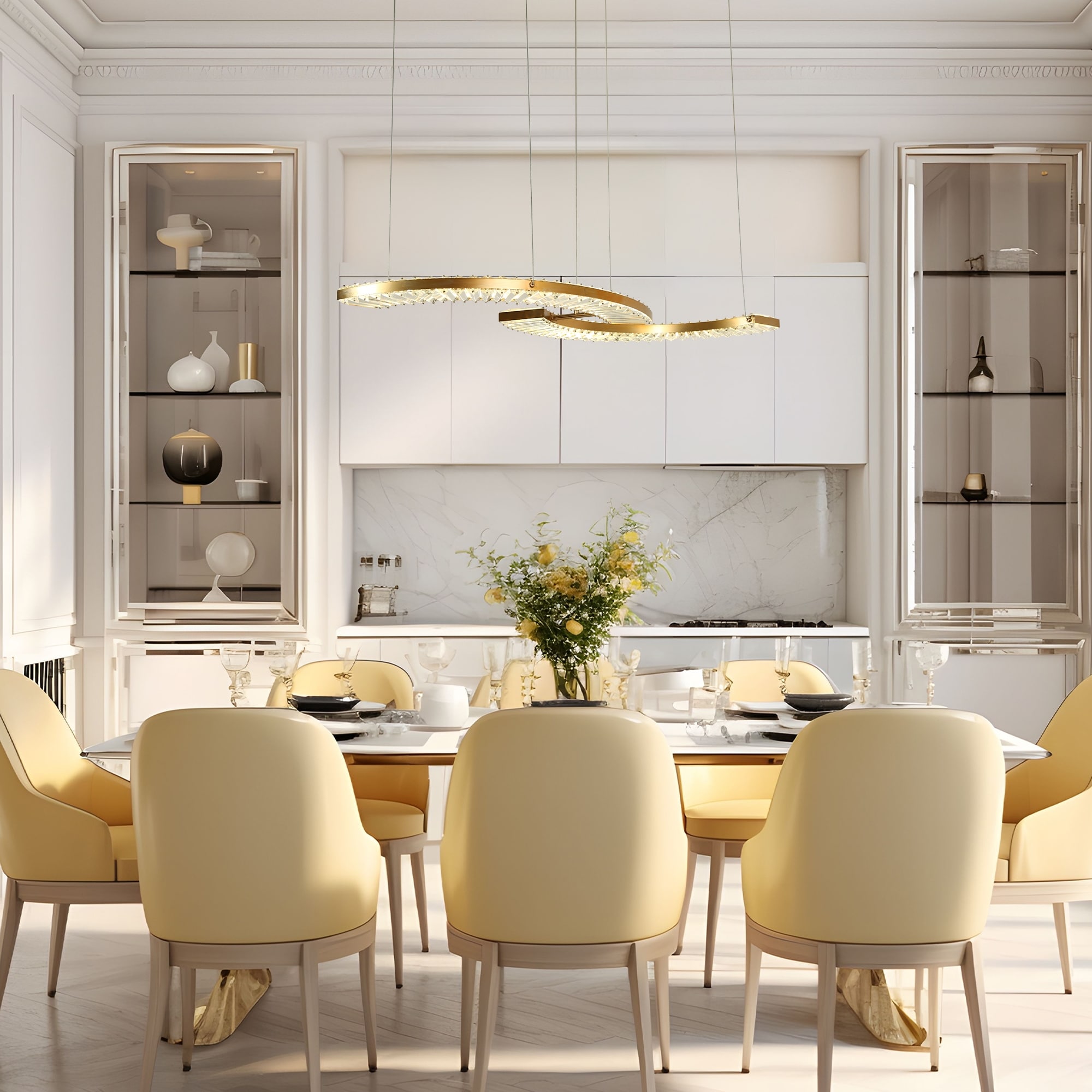 LNC MoaningMurtle 1-Lights 40.4" Luxury and Glam Crystal Integrated LED Kitchen Island Lights, Gold