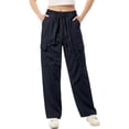thumbnail image 4 of LVHAOGJOB Cargo Pants for Women Wide Leg with Pockets Pants Athletic Straight Leg Elastic Waist Drawstrings Juniors Trousers, 4 of 4