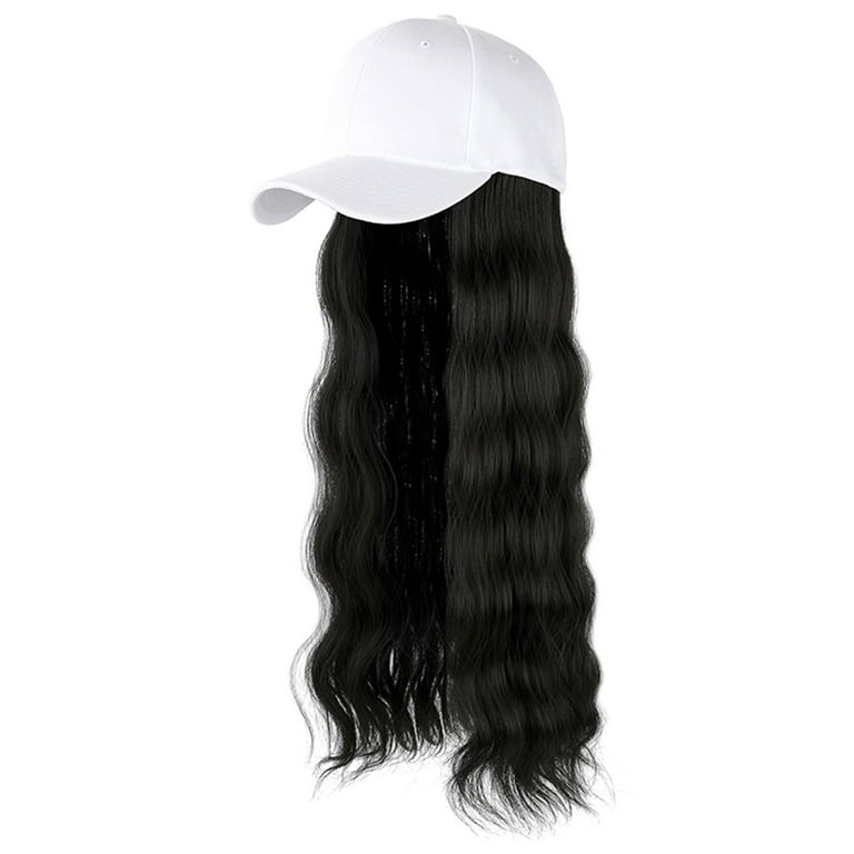 MRULIC visors for women Baseball Cap Hair Wave Curly Hairstyle Adjustable  Wig Hat Attached Long Hair D + One size