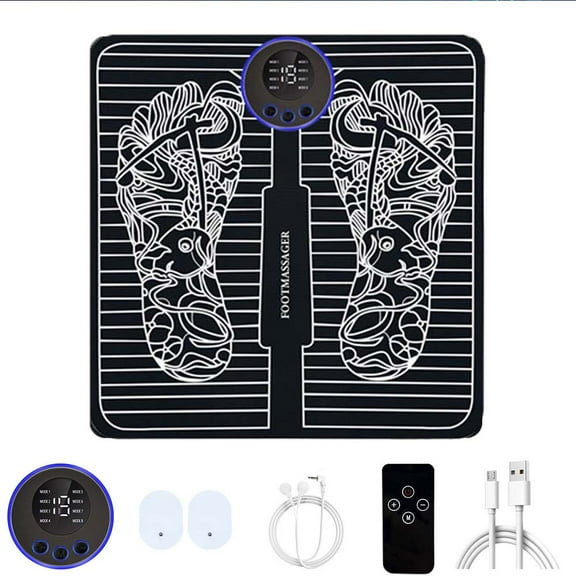 Portable foot massage pad remote control 8-mode 19 speed USB charging strap with 2 patches to relax muscles