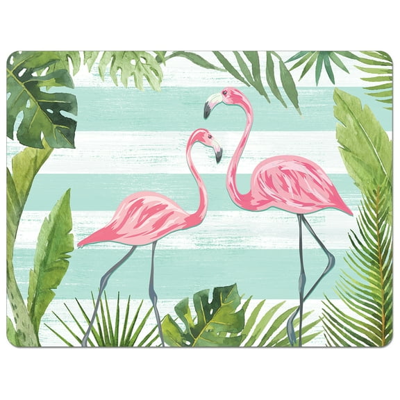 Cut N' Funnel "Flamingos & Stripes" 1 Pack Designer Flexible Plastic Cutting Board Mat 15" by 11.5"