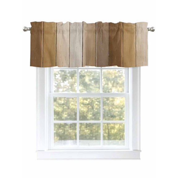 Vintage Rustic Wood Valances for Windows, Rod Pocket Kitchen Valance Curtains - Soft & Washable Small Window Treatment for Living Room, Bathroom, Farmhouse , 42x12 Inch, 1 Panel