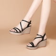 thumbnail image 2 of YDN Women Chic Platform Wedge Espadrilles High Heels Sandals Round Open Toe Ankle Strap Buckle Casual Vacation Shoes Size 12 Black, 2 of 5