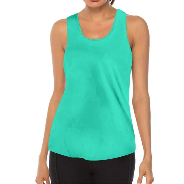 Camiseta deportiva Prolriy para mujer, sin mangas, transpirable, con cuello redondo, para entrenamiento en gimnasio, color verde menta, XXL