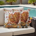 thumbnail image 4 of Orange Yellow Gnomes Fall Outdoor Waterproof Pillow Covers, Thanksgiving Botanical Leaves Wooden Decorative Square Throw Pillowcase Sofa Cushion Sham for Patio/Couch/Chair, 18"x18" 2 Pack, 4 of 8
