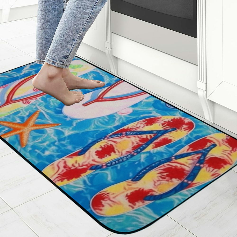 Qinduosi Summer Flip Flops Door Mat, Beach Outdoor Doormat for Entryway Nautical Indoor Entrance, Non Slip Doormat Rug with Rubber Backing, Absorbent Ocean Areas Mats Outside Patio Home 19.68*47.24 in