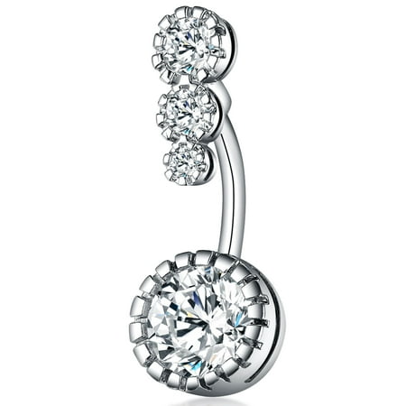 Surgical Steel Belly Bars BodyJ4You Belly Button Ring Clear CZ Surgical Steel 14G Navel Banana Bar Women Girl Body Piercing ()