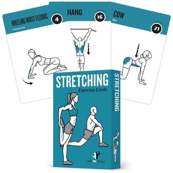 Newme Fitness Stretching Workout Cards - Instructional Fitness Deck For Women & Men, Beginner Fitness Guide To Training Exercises At Home Or Gym