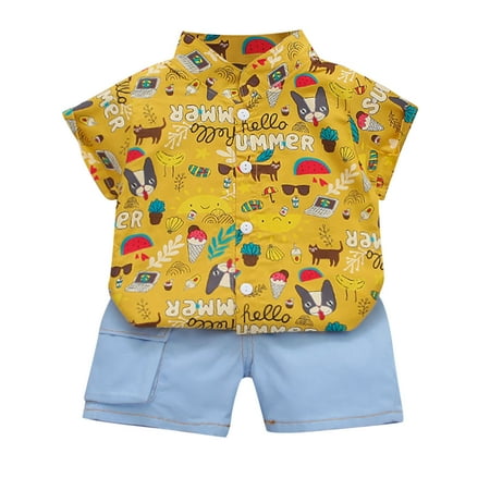 

Toddler Kids Baby Boys Cartoon Animals Gentleman Shirt Tops+Denim Shorts Outfit