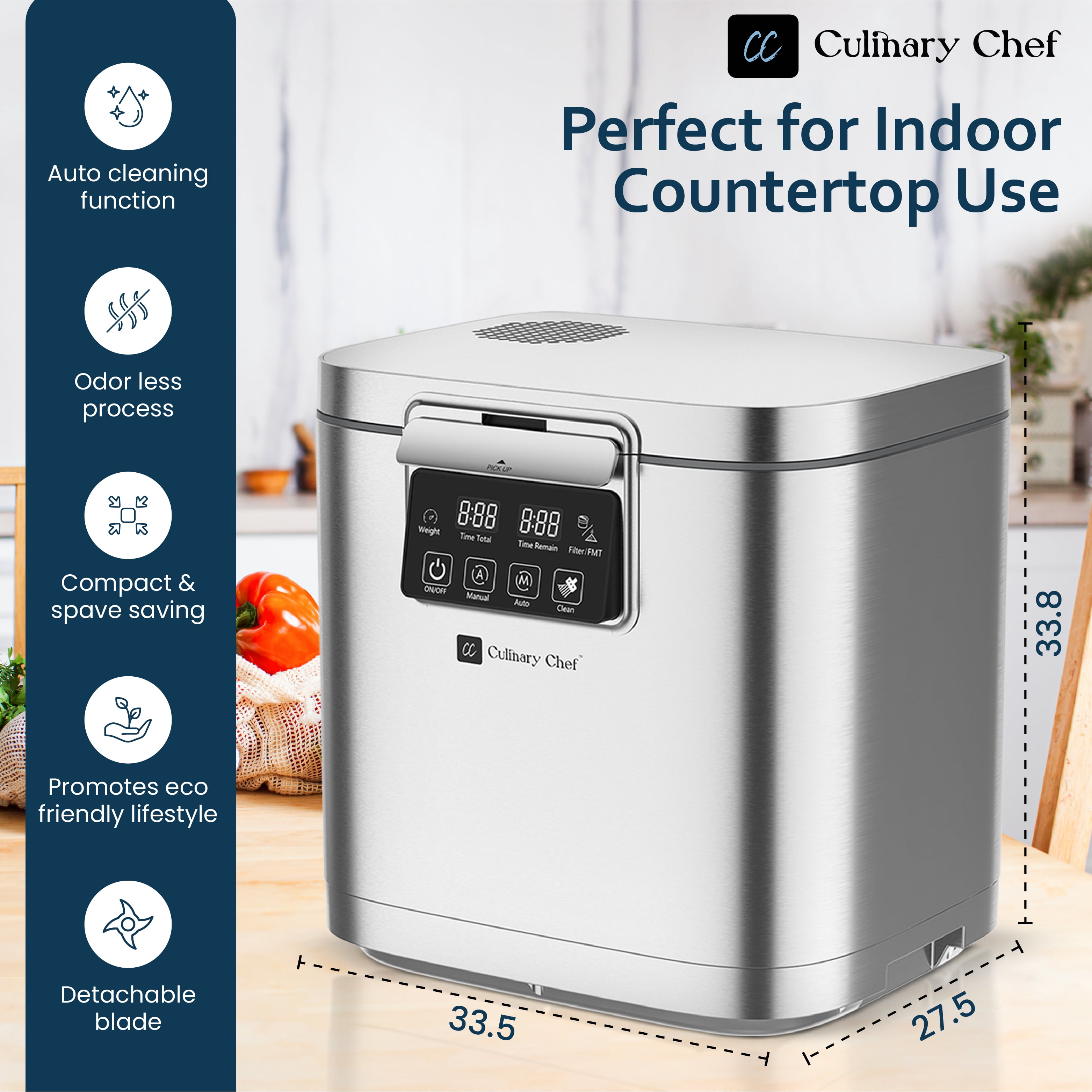 Culinary Chef, 3.8L Smart Electric Food Waste Composter, Stainless Steel