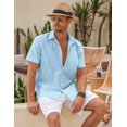 thumbnail image 2 of COOFANDY Men's Beach Summer Cotton Linen Stretch Shirt Oxford Chambray Button Shirt Blue, 2 of 6